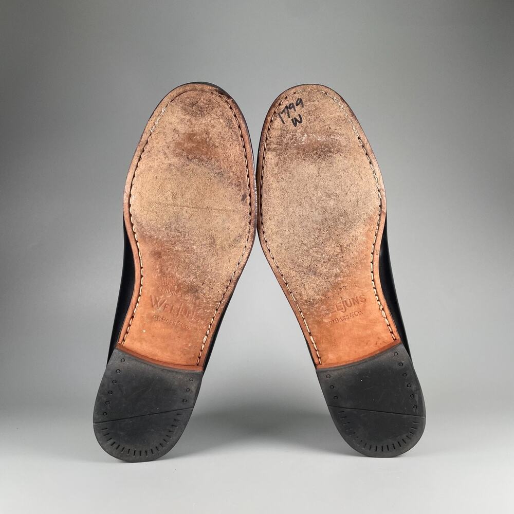 G.H. Bass Weejuns Mens Size 9.5 Black Leather Gray Wool Slip On Penny Loafer GUC - Picture 4 of 9